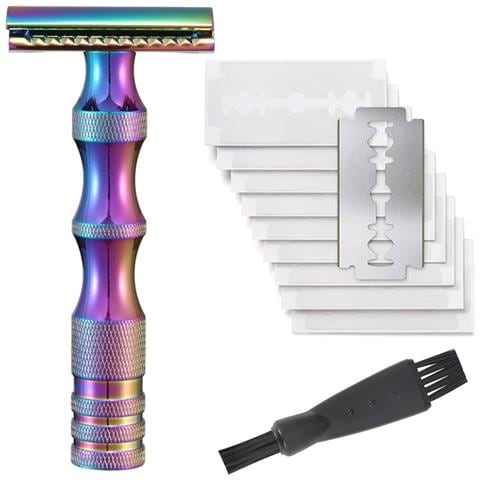 Kit Da Barba Vintage In Metallo Con Rasoio Di Sicurezza, 10 Lame E Spazzolino Per La Pulizia Multicolor - Foto 1