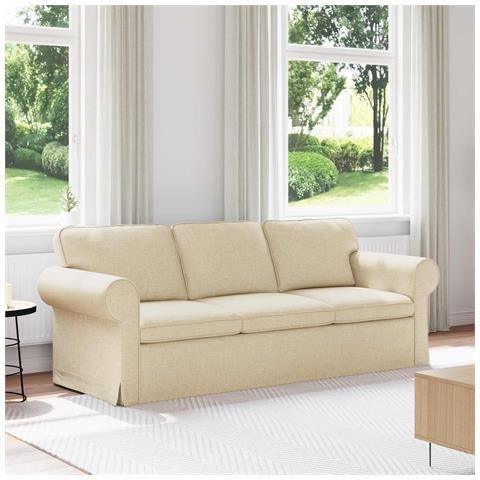 Divano Crema 215 x 82 x 80 cm Tessuto - Foto 2