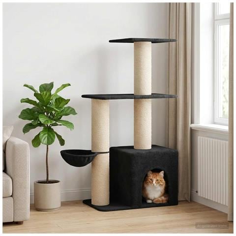 Albero per gatti con pali per graffiare in sisal Grigio Scuro - Foto 2
