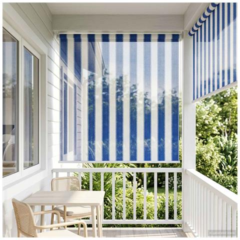 Tenda a Rullo Esterno Blocco UV 90% Strisce Blu e Bianche HDPE - Foto 2
