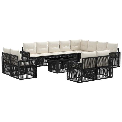Set Divano da Giardino 13 pz Nero e Bianco Crema polyrattan - Foto 1