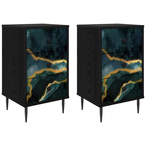 Armadio da Notte WIJHE 2 pz Rovere Nero 36 x 33 x 61 cm - Foto 1