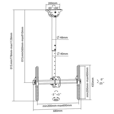 Supporto A Soffitto Bianco Per Monitor Tv 37-70"" Orientabile, Inclinabile, Ruotabile, Regolabile In Altezza, Deha-946s-w - Foto 2