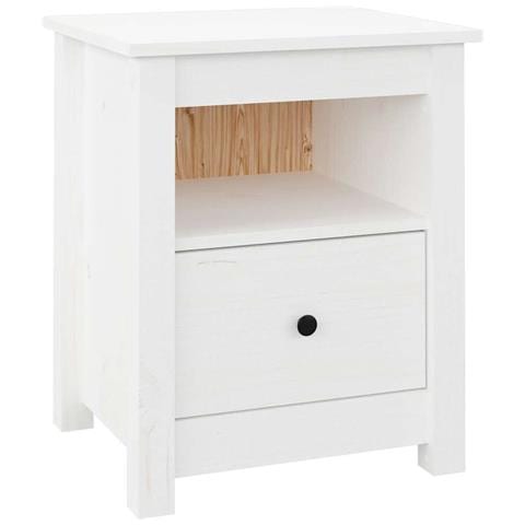 Comodino Bianco 40x35x49 Cm In Legno Massello Di Pino - Foto 2
