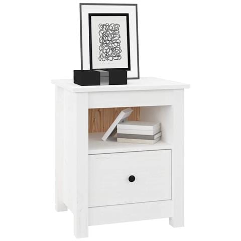 Comodino Bianco 40x35x49 Cm In Legno Massello Di Pino - Foto 10
