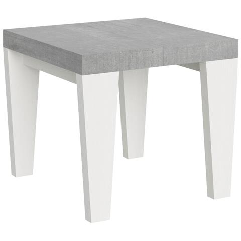 Tavolo Allungabile 90x90/246 Cm Spimbo Mix Piano Bianco Frassino - Gambe Noce - Cemento /bianco Frassino - Foto 5