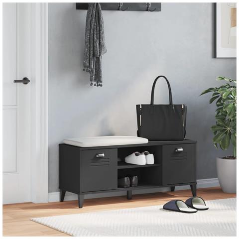 Panca Portascarpe Viken Nera 106x35x45 Cm Legno Massello Pino - Foto 3