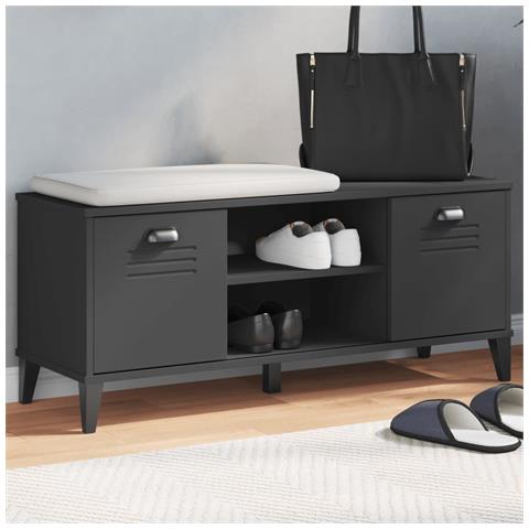 Panca Portascarpe Viken Nera 106x35x45 Cm Legno Massello Pino - Foto 1