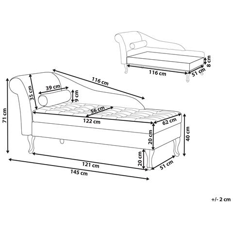 Chaise Longue Versione Sinistra Pessac Velluto Grigio Chiaro Con Contenitore - Foto 2