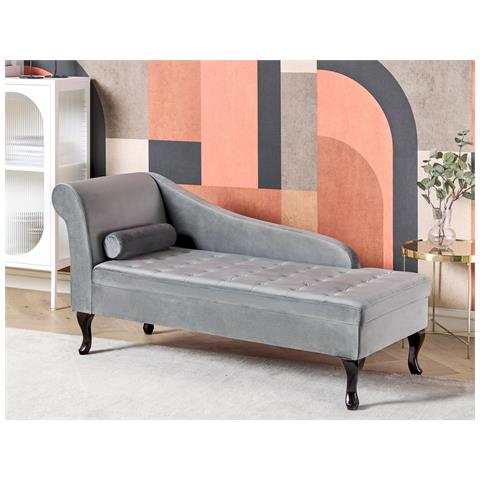 Chaise Longue Versione Sinistra Pessac Velluto Grigio Chiaro Con Contenitore - Foto 1