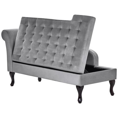 Chaise Longue Versione Sinistra Pessac Velluto Grigio Chiaro Con Contenitore - Foto 7