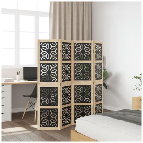 Divisorio Ambienti 4 Pannelli Marrone E Nero Massello Paulownia - Foto 3