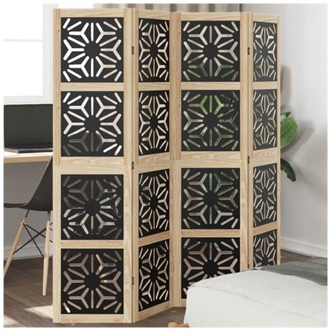 Divisorio Ambienti 4 Pannelli Marrone E Nero Massello Paulownia - Foto 1