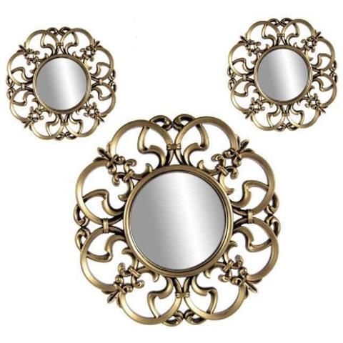 Trade Shop - Set 3pz Specchi Parete Decorativi Oro Bronzo Libera Installazione 20-35cm 836893 - Foto 1