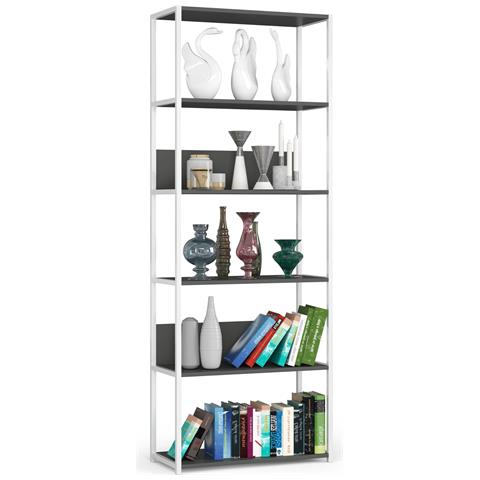 Scaffale stile loft con ripiani in legno, 6 ripiani, 70x32x192 cm, Colore Bianco e Grigio - Foto 1