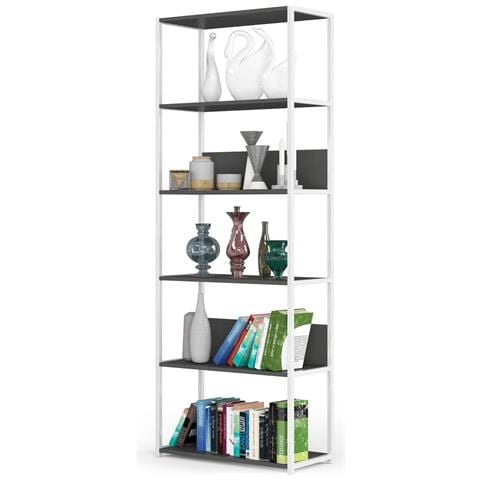 Scaffale stile loft con ripiani in legno, 6 ripiani, 70x32x192 cm, Colore Bianco e Grigio - Foto 2