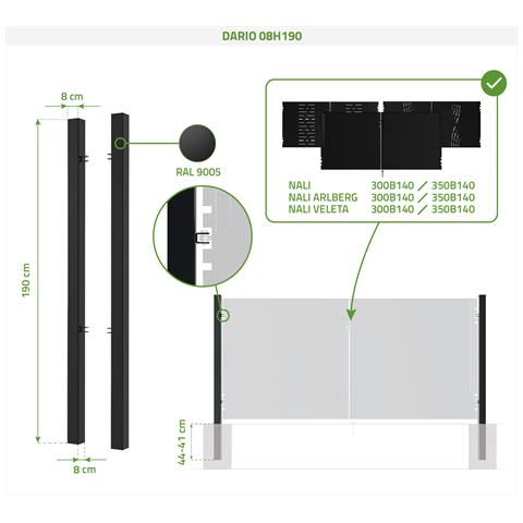 Set 2 Pali In Ferro Dario 8x8cm H. 190cm Nero Opaco - Foto 8