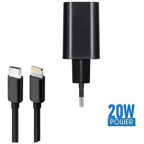 Caricabatterie Da Parete Per Casa Rapido Usb-c 20w Con Cavo Apple Lightning Black Iphone - Foto 2