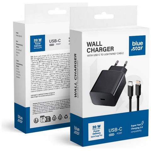 Caricabatterie Da Parete Per Casa Rapido Usb-c 20w Con Cavo Apple Lightning Black Iphone - Foto 1