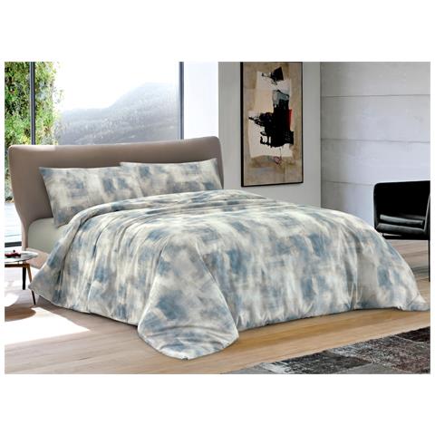 Completo Lenzuola Letto 100% Cotone Made In Italy Disegno Nebula Singolo Ottanio - Foto 1