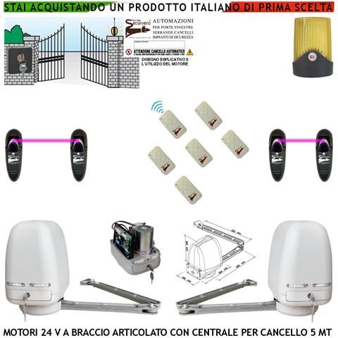 Automazione Cancello Kit Motori Braccio Articolato 24 V 2 Ante Da 0,5 A 2,5 Mt Centrale 220/24 V Faro Selettore 2 Copp - Foto 1