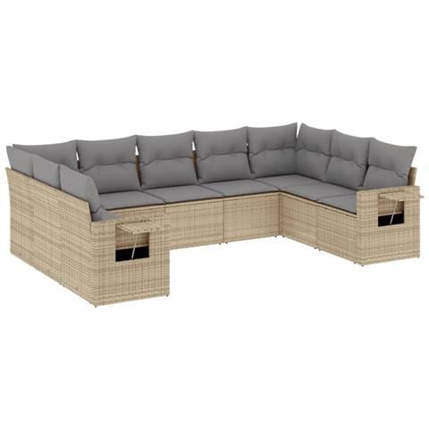 Set Divano Da Giardino 9 Pz Con Cuscini Beige In Polyrattan - Foto 2