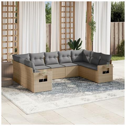 Set Divano Da Giardino 9 Pz Con Cuscini Beige In Polyrattan - Foto 1