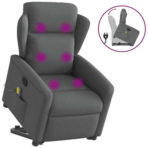 Poltrona Alzapersona Massaggi Reclinabile Grigio Scuro Tessuto - Foto 1