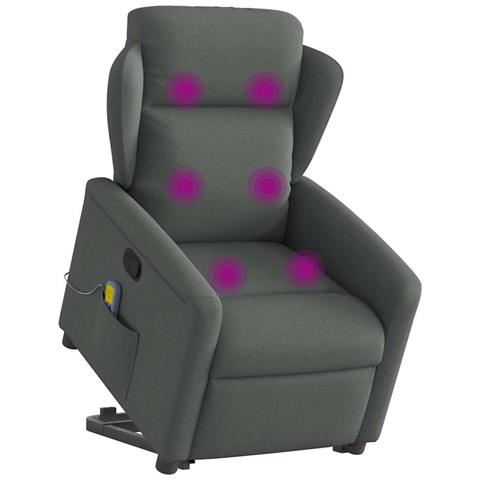 Poltrona Alzapersona Massaggi Reclinabile Grigio Scuro Tessuto - Foto 3