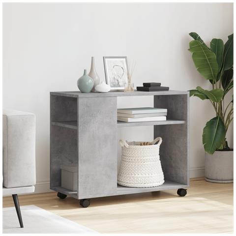Tavolino Con Ruote Grigio Cemento 70x35x60 Cm In Truciolato - Foto 3