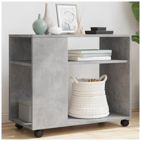 Tavolino Con Ruote Grigio Cemento 70x35x60 Cm In Truciolato - Foto 1