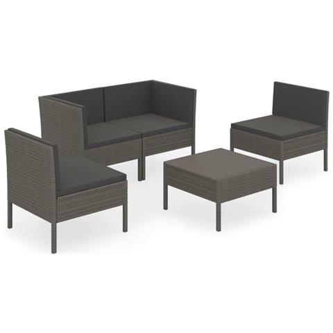 Set Divani Da Giardino 5 Pz Con Cuscini In Polyrattan Grigio - Foto 1