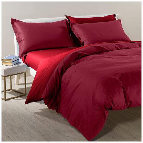 Completo Copripiumino Bicolor In Cotone Colore Bordeaux Misura Matrimoniale - Foto 1