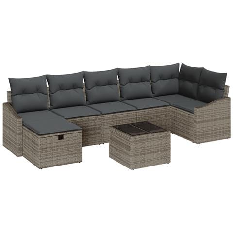 Set di Divani da Giardino da 8 Pezzi con Cuscini Grigio Polyrattan - Foto 1