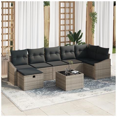 Set di Divani da Giardino da 8 Pezzi con Cuscini Grigio Polyrattan - Foto 2