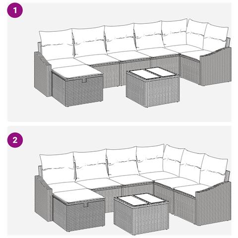 Set di Divani da Giardino da 8 Pezzi con Cuscini Grigio Polyrattan - Foto 9