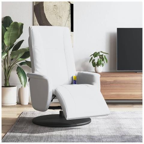 Poltrona Reclinabile Massaggiante Poggiapiedi Bianca Similpelle - Foto 2