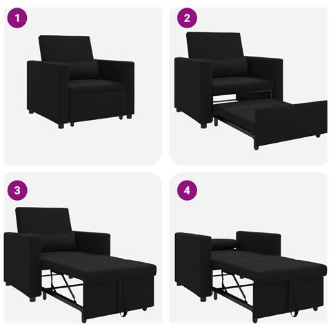 Divano letto singolo 3 in 1 Convertibile in tessuto nero - Foto 9
