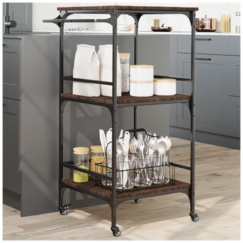 Carrello Cucina Rovere Marrone 60,5x50x105 cm Legno Multistrato - Foto 2