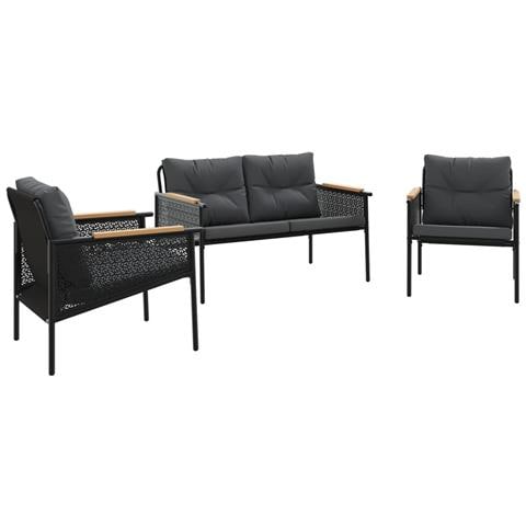 Set Mobili da Balcone 3 pz con Cuscini Nero in Acciaio - Foto 1