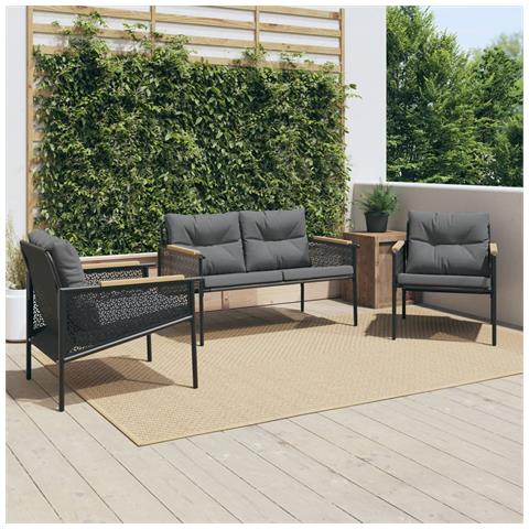 Set Mobili da Balcone 3 pz con Cuscini Nero in Acciaio - Foto 2