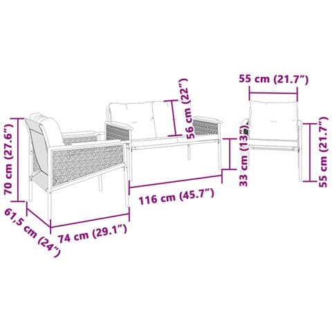 Set Mobili da Balcone 3 pz con Cuscini Nero in Acciaio - Foto 8