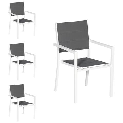 Set Di 4 Sedie Imbottite In Alluminio Bianco - Textilene Grigio - Foto 1