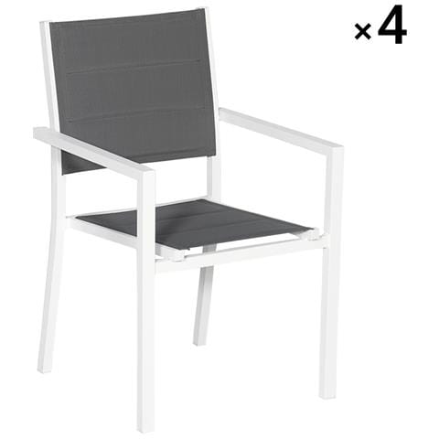 Set Di 4 Sedie Imbottite In Alluminio Bianco - Textilene Grigio - Foto 6