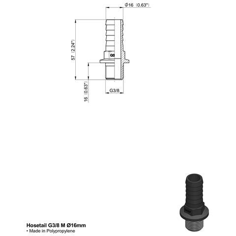 Raccordo Portagomma Dritto Filetto Maschio G 3/8"" E Diametro 16mm Confezione Da 25 Pezzi - Foto 2