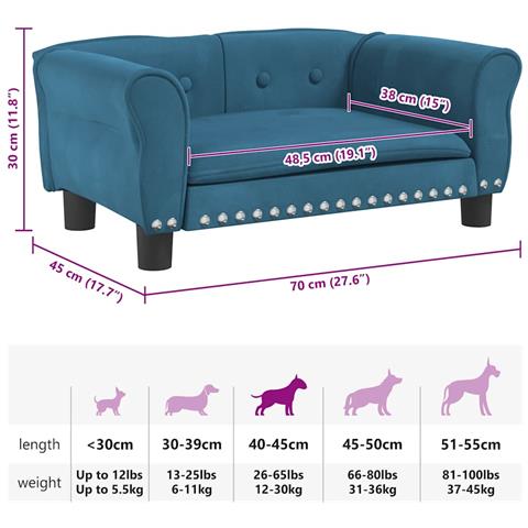 Lettino per Cani Blu 70x45x30 cm in Velluto - Foto 7