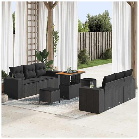 Set Divano da Giardino con cuscino 9 pcs Nero 90 x 55 x 71 cm - Foto 2