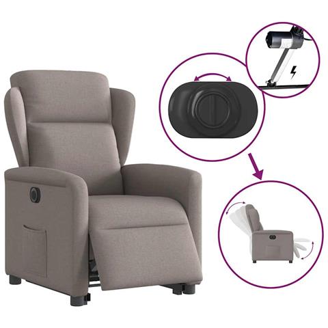 Poltrona Alzapersona Reclinabile Elettrica Tortora in Tessuto - Foto 9