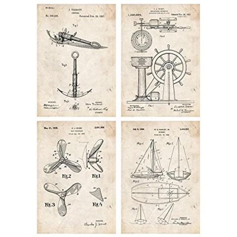 Set Di 4 Stampe Impostare Barca Fogli Di Brevetto. 250 Gr Vintage Senza Cornice A4 - Foto 1