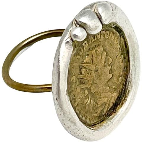 Anello Vintage Con Moneta Mista, Placcato Argento 10µ E Ottone Dorato - Foto 1